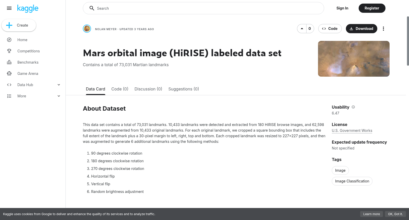 Mars orbital image (HiRISE) labeled data set 数据集图片