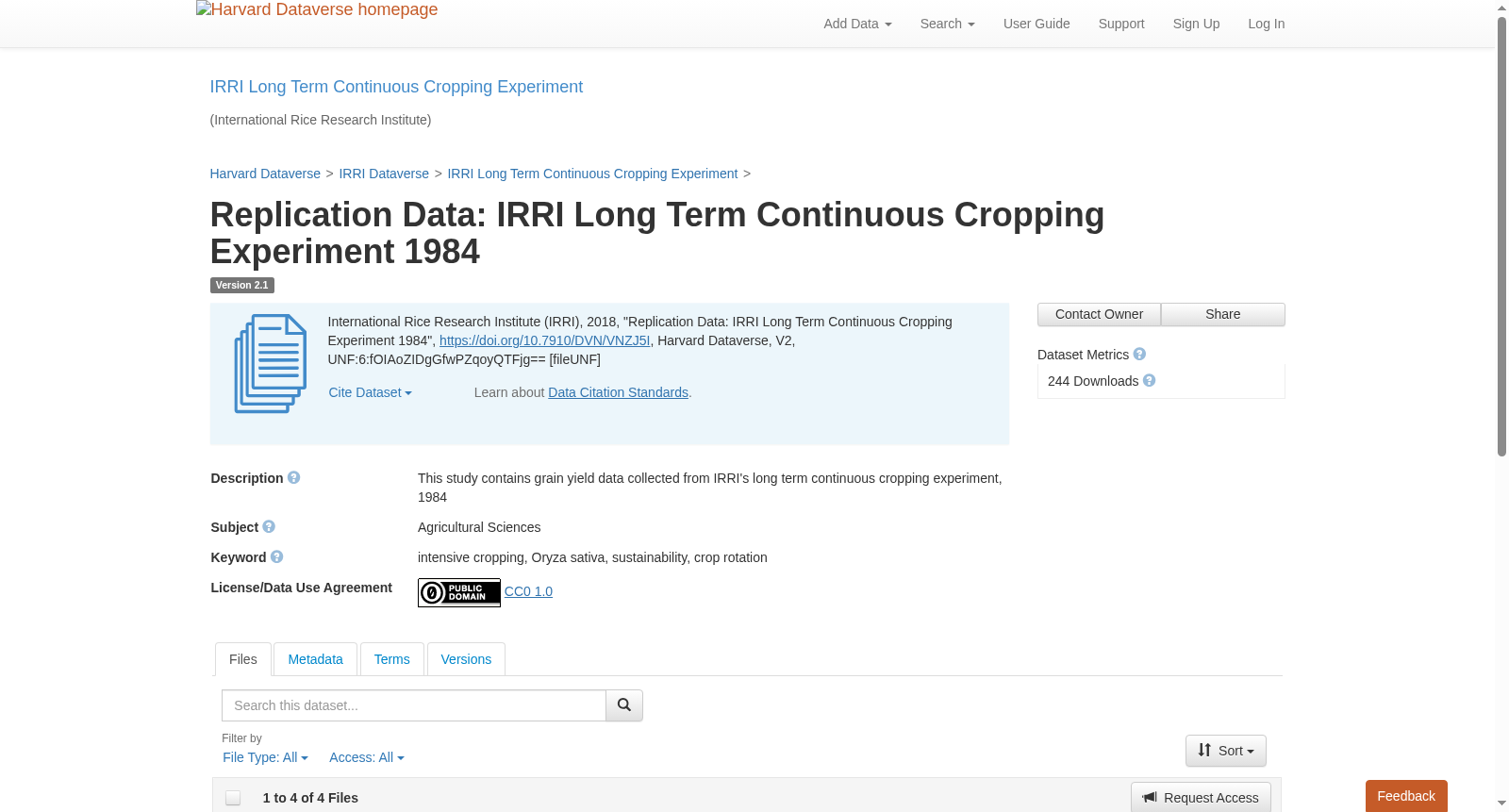 Replication Data: IRRI Long Term Continuous Cropping Experiment 1984 数据集图片