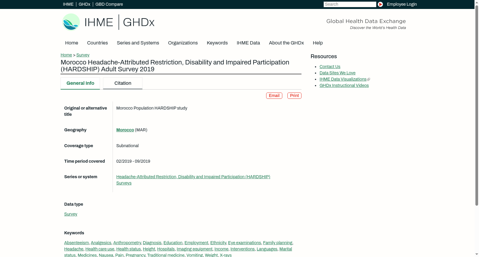 Morocco Headache-Attributed Restriction, Disability and Impaired Participation (HARDSHIP) Adult Survey 2019 数据集图片