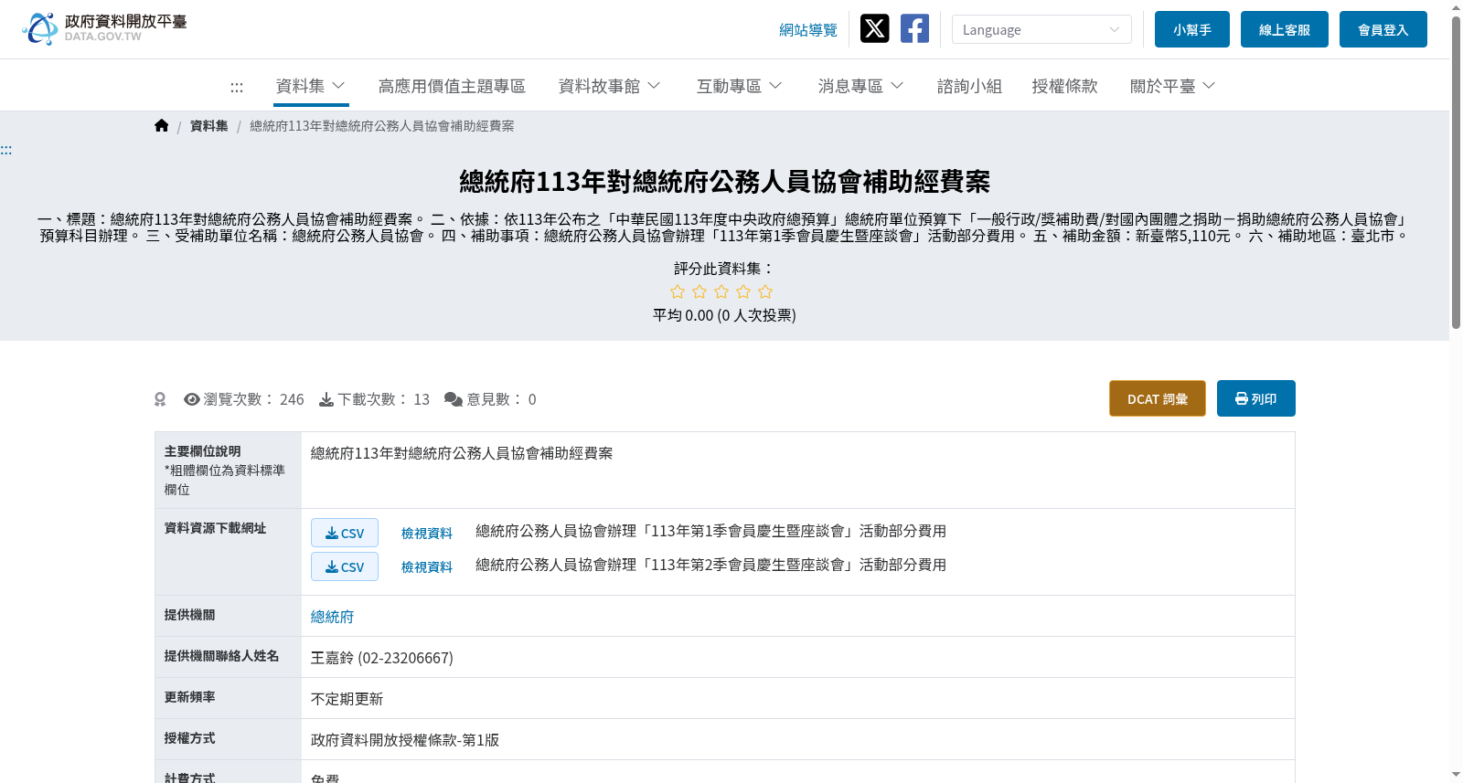 總統府113年對總統府公務人員協會補助經費案 数据集图片