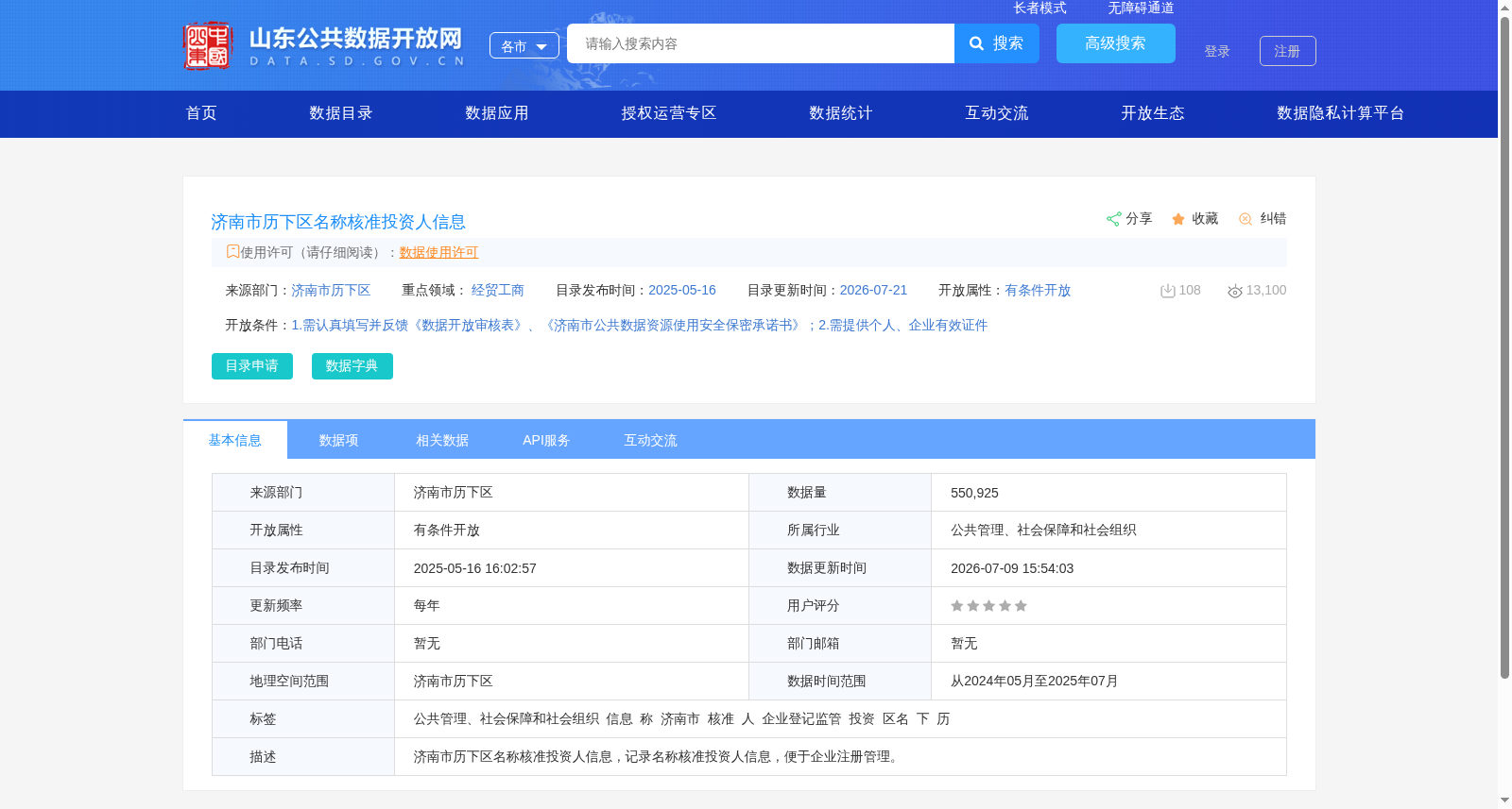 济南市历下区名称核准投资人信息 数据集图片