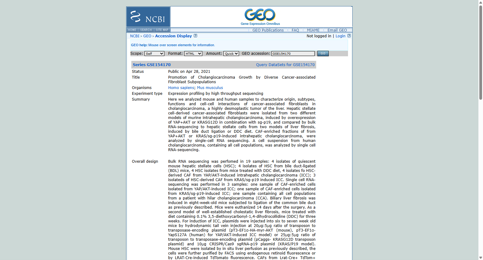 GSE154170 Cholangiocarcinoma CAF Single-cell Dataset
