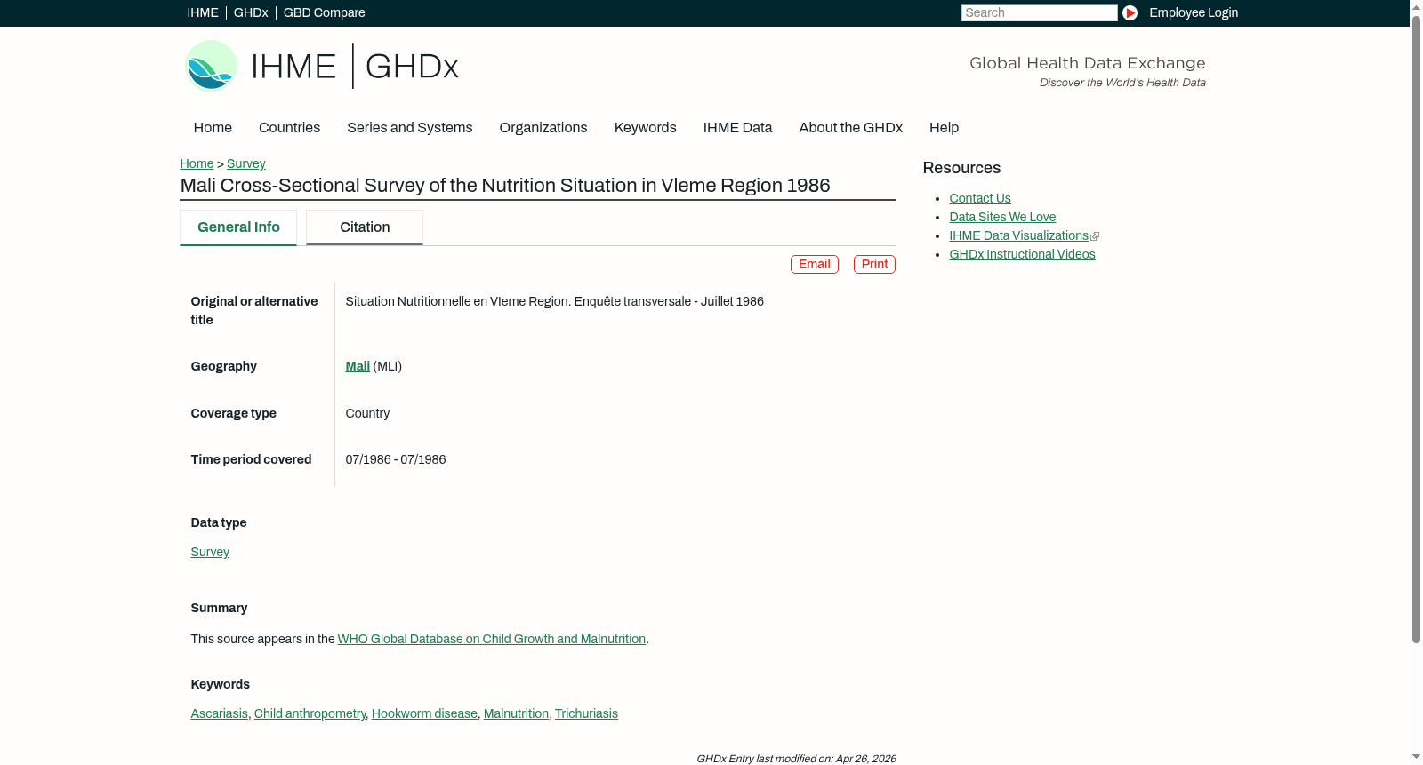 Mali Cross-Sectional Survey of the Nutrition Situation in Vleme Region 1986 数据集图片