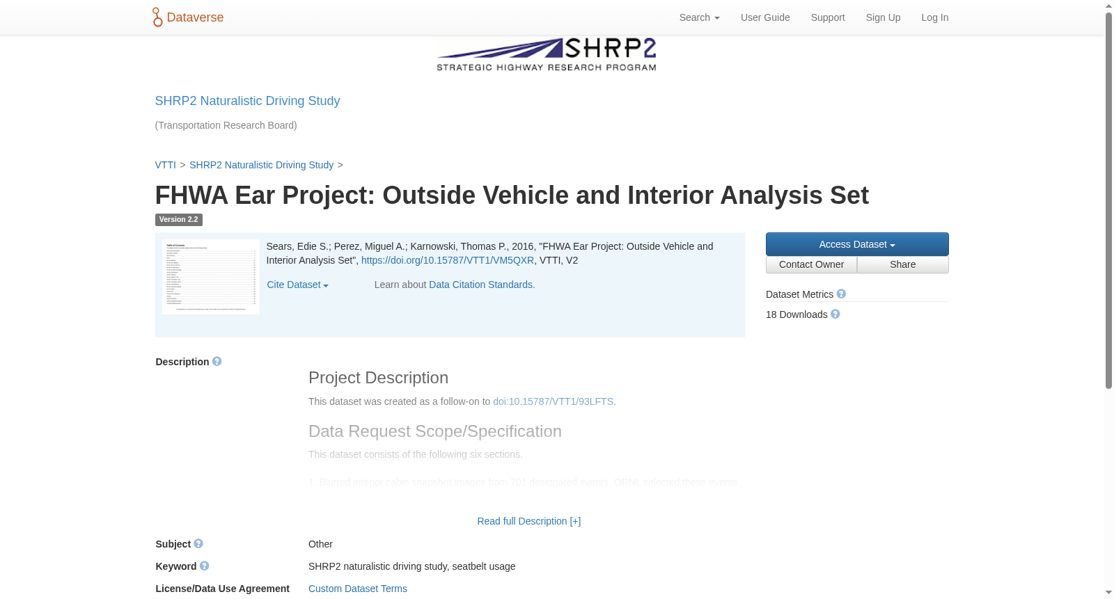 FHWA Ear Project: Outside Vehicle and Interior Analysis Set 数据集图片