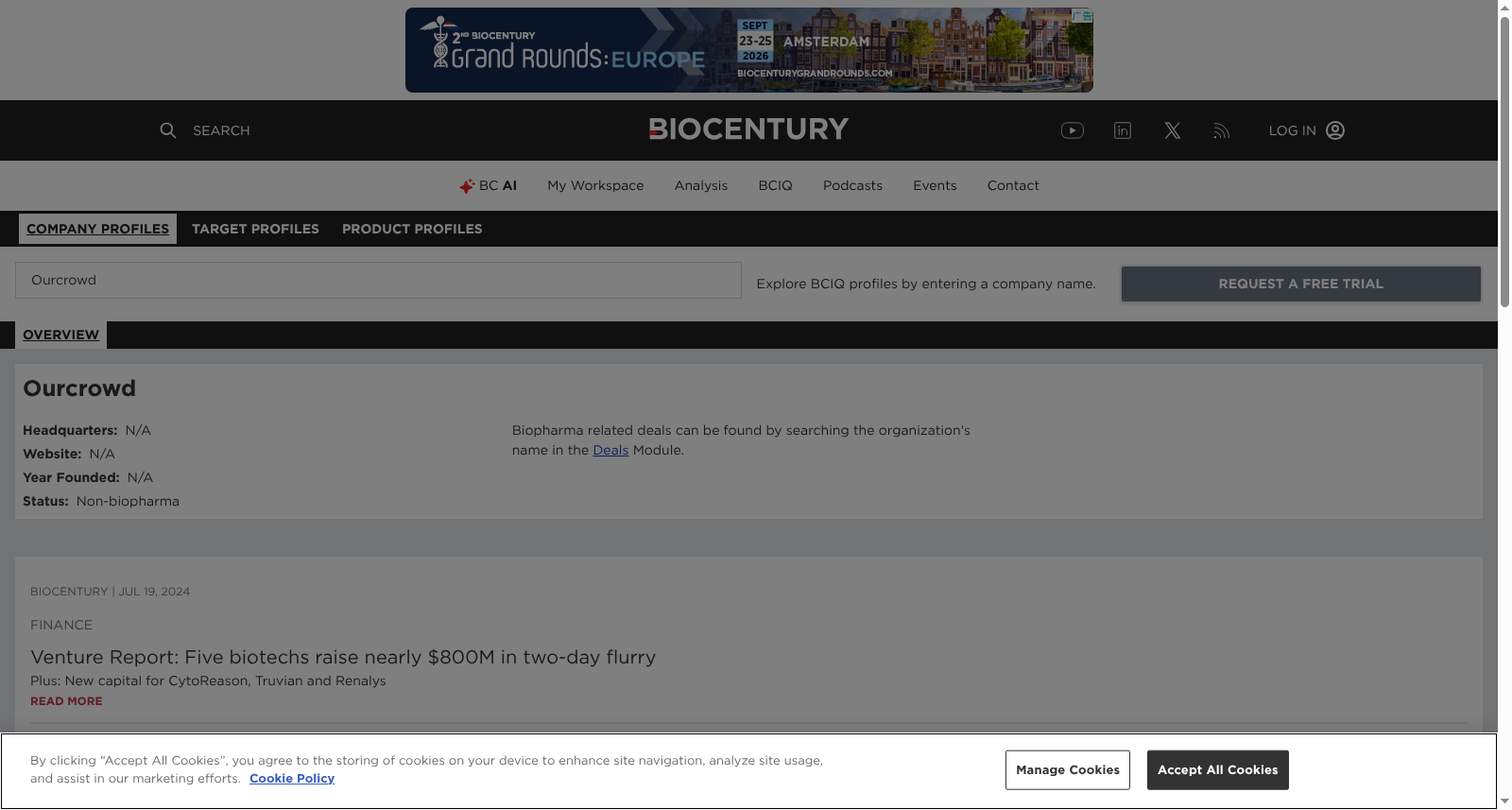 OurCrowd - BioCentury Company Profiles - BCIQ 数据集图片