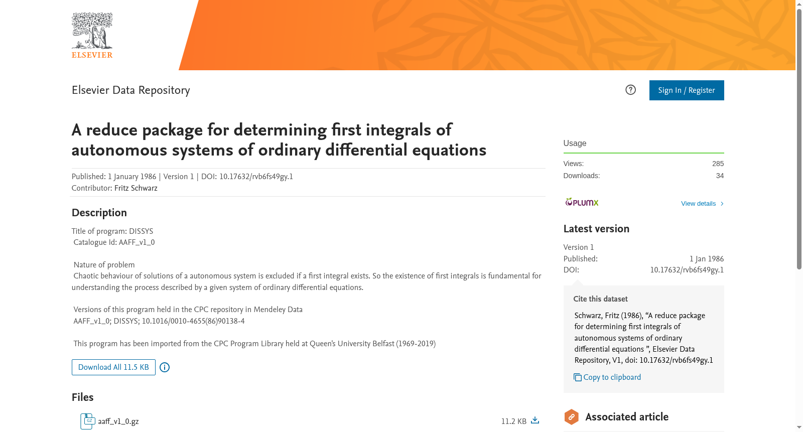 A reduce package for determining first integrals of autonomous systems of ordinary differential equations 数据集图片