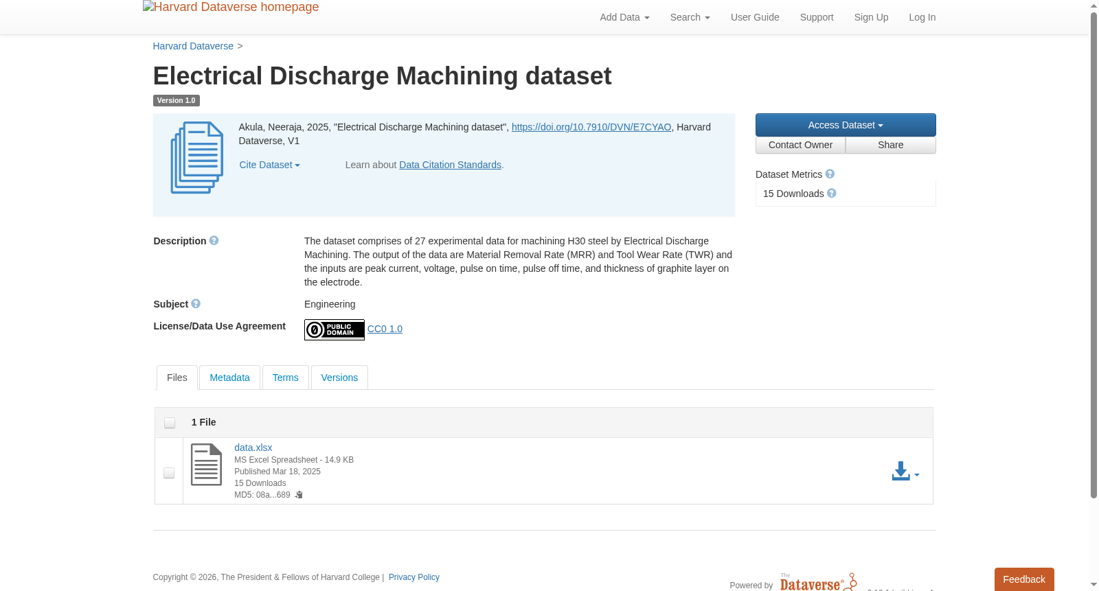 Electrical Discharge Machining dataset 数据集图片