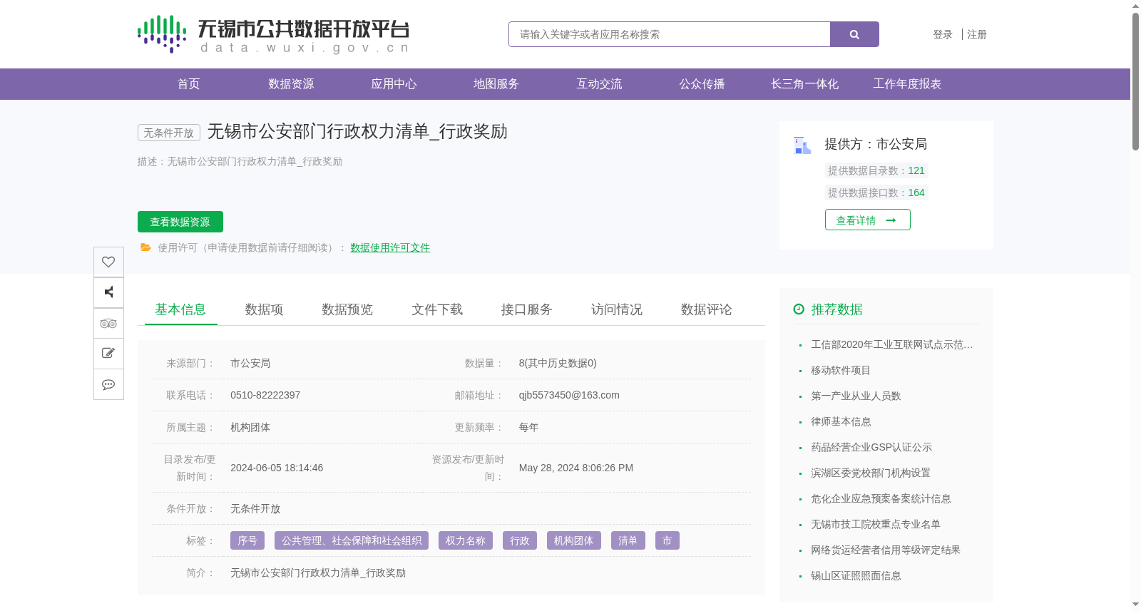 无锡市公安部门行政权力清单_行政奖励 数据集图片