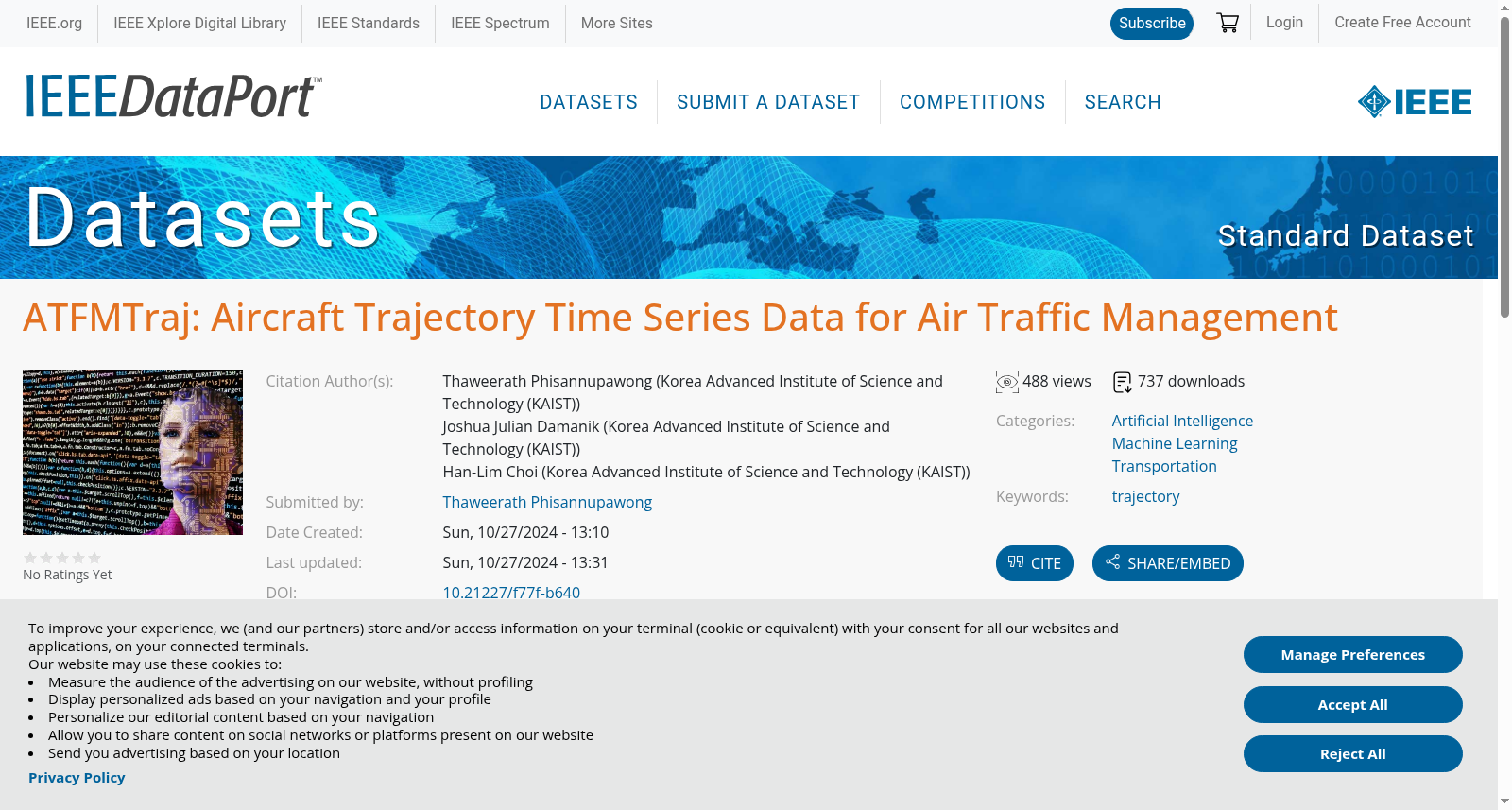 ATFMTraj: Aircraft Trajectory Time Series Data for Air Traffic Management 数据集图片