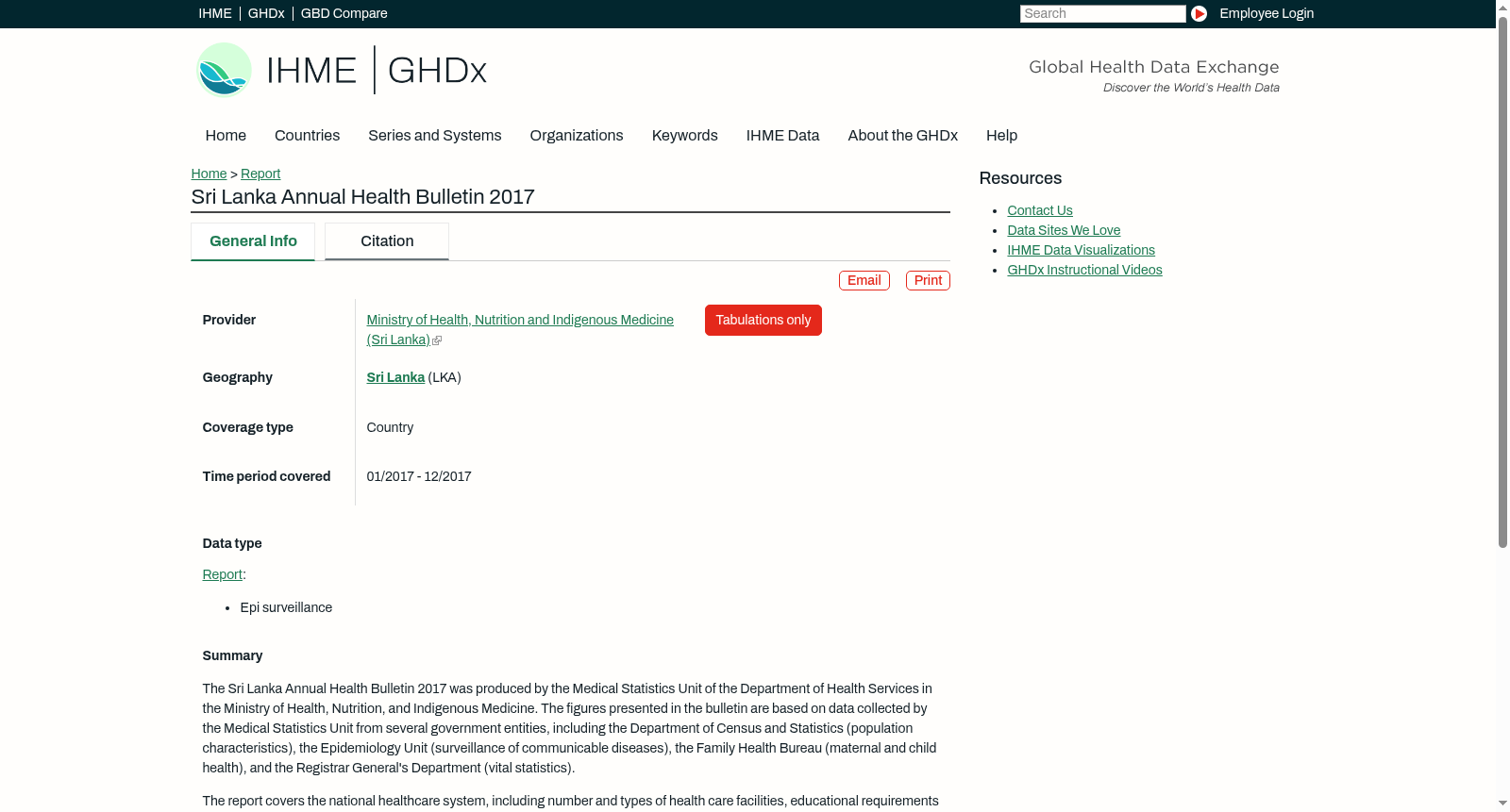 Sri Lanka Annual Health Bulletin 2017 数据集图片