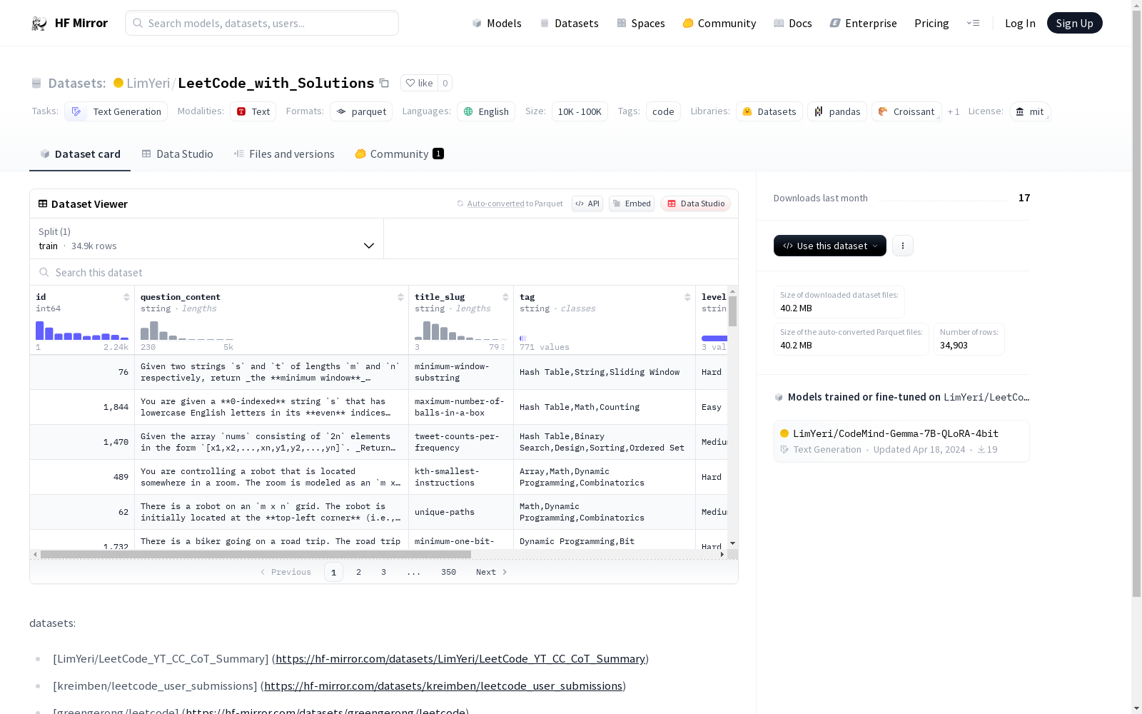 LimYeri/LeetCode_with_Solutions|编程题库数据集|数据分析数据集