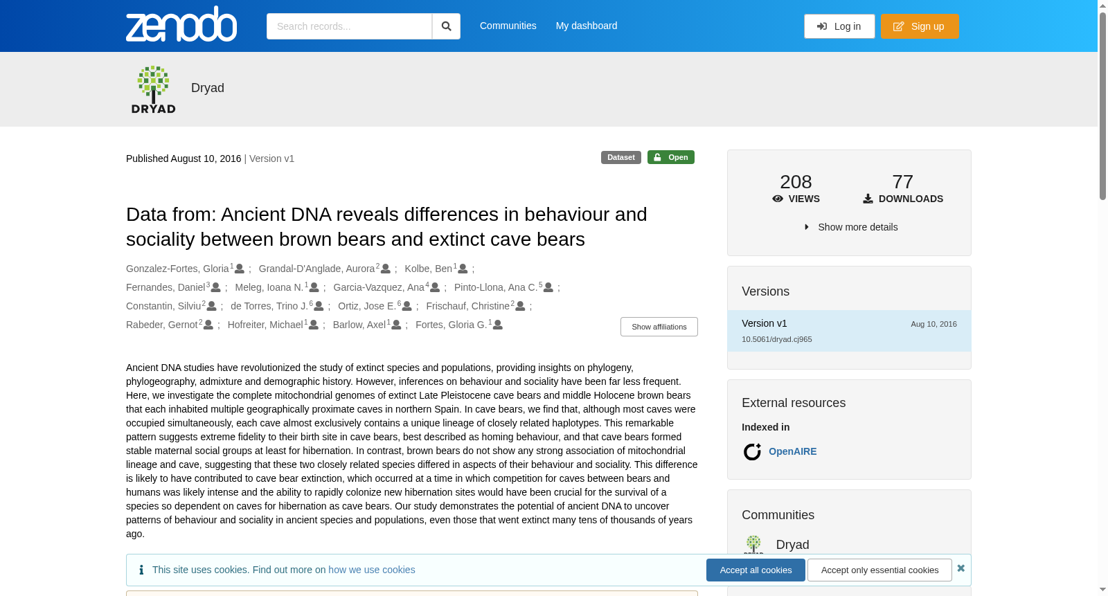 Data from: Ancient DNA reveals differences in behaviour and sociality between brown bears and extinct cave bears 数据集图片