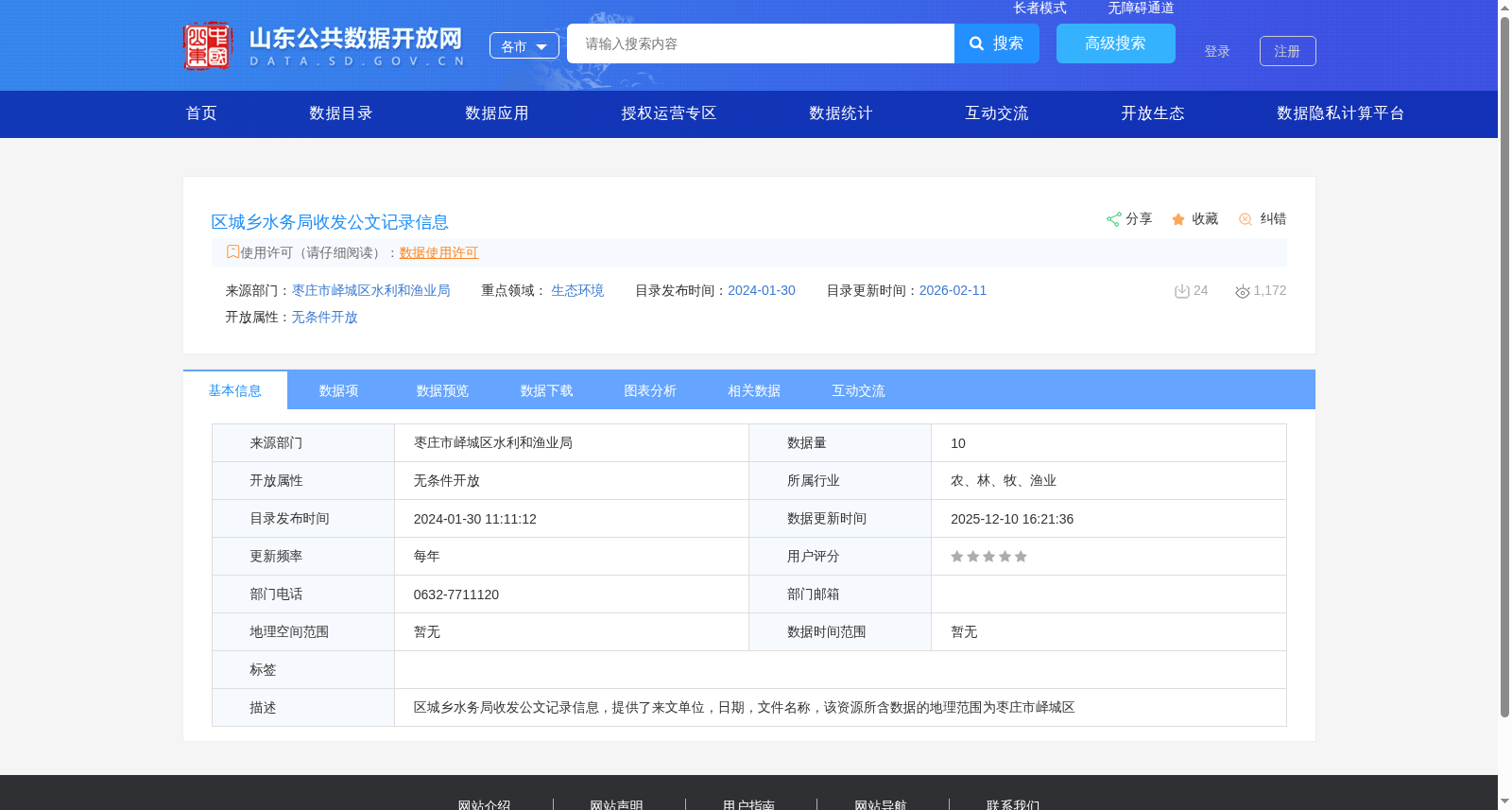 区城乡水务局收发公文记录信息 数据集图片