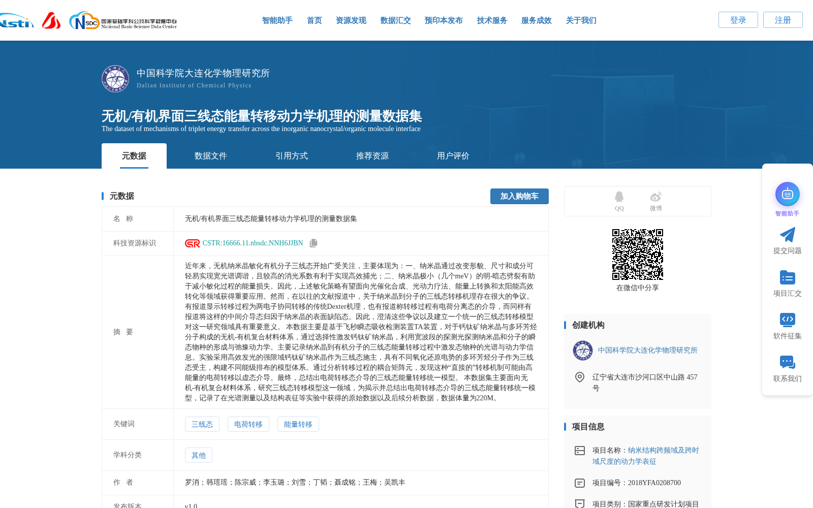 无机/有机界面三线态能量转移动力学机理的测量数据集 数据集图片