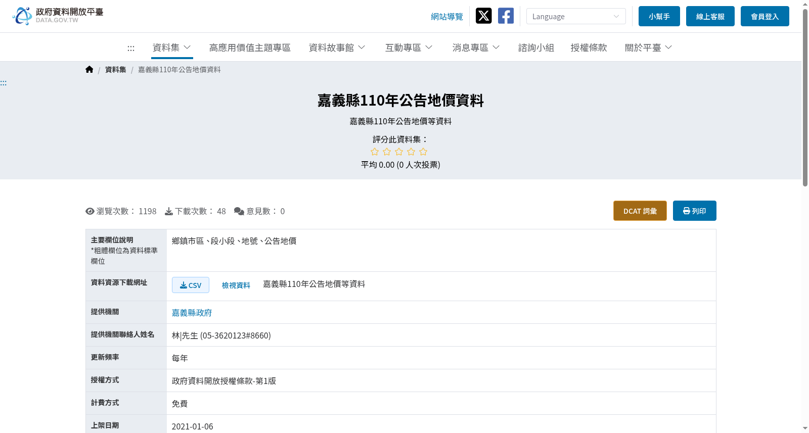 嘉義縣110年公告地價資料 数据集图片