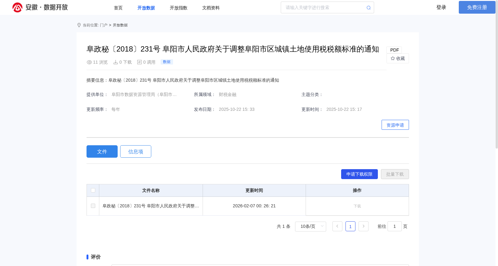 阜政秘〔2018〕231号 阜阳市人民政府关于调整阜阳市区城镇土地使用税税额标准的通知 数据集图片