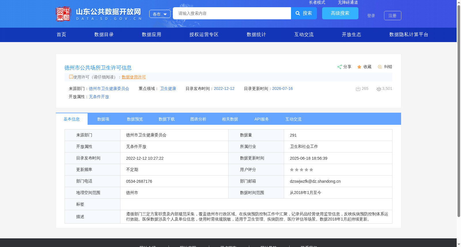 德州市公共场所卫生许可信息 数据集图片