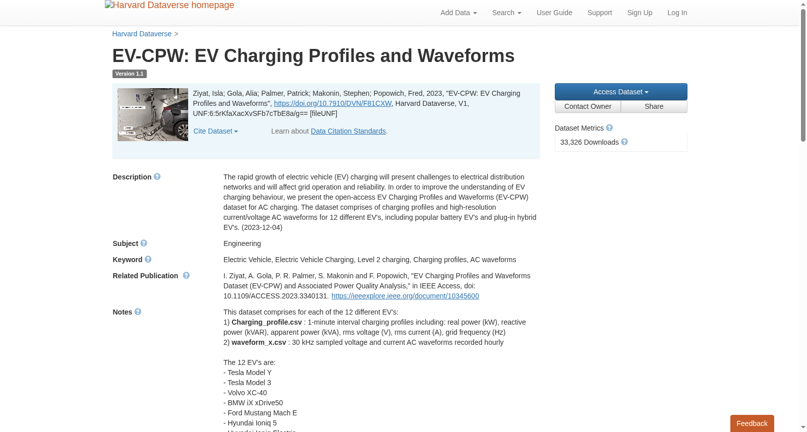 EV-CPW: EV Charging Profiles and Waveforms 数据集图片