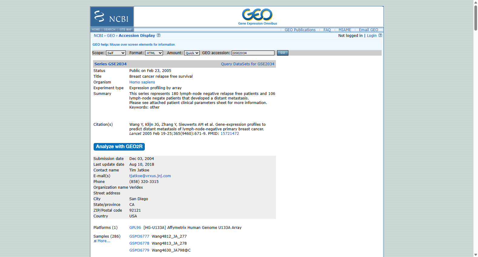 GSE2034 Breast Cancer Relapse-Free Survival
