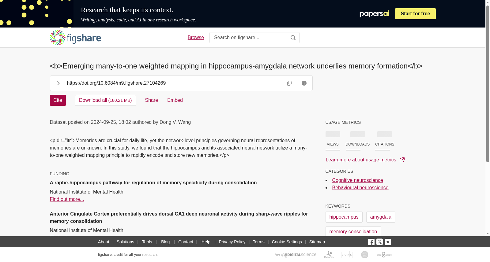 <b>Emerging many-to-one weighted mapping in hippocampus-amygdala network underlies memory formation</b> 数据集图片