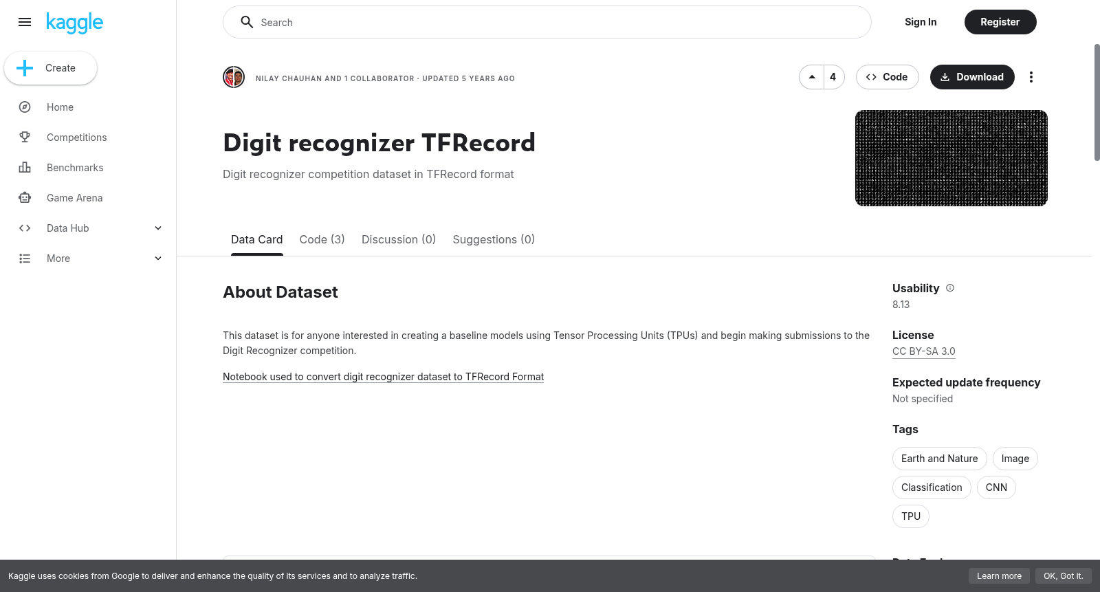 Digit recognizer TFRecord 数据集图片
