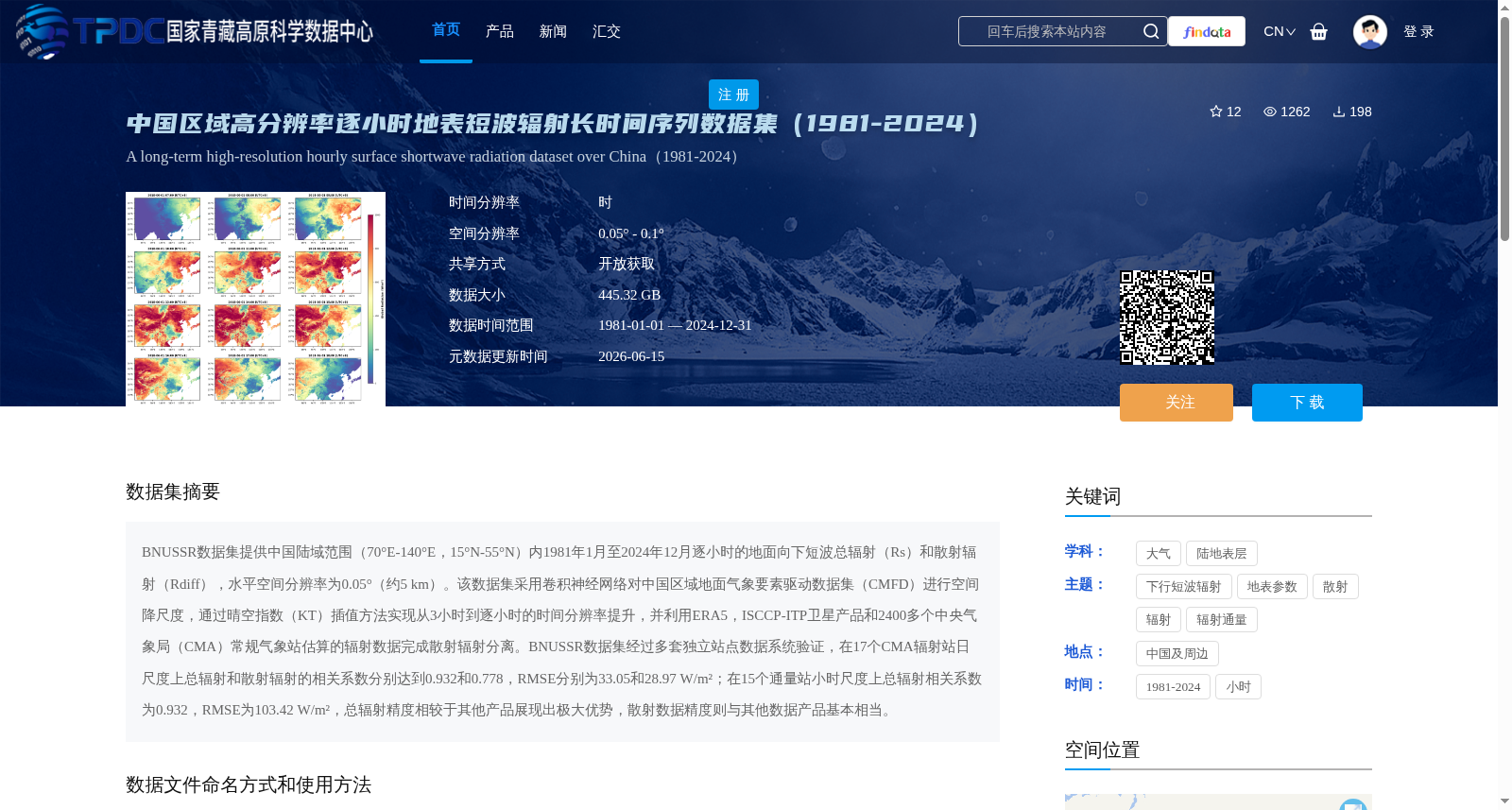 中国区域高分辨率逐小时地表短波辐射长时间序列数据集(1981-2024) 数据集图片