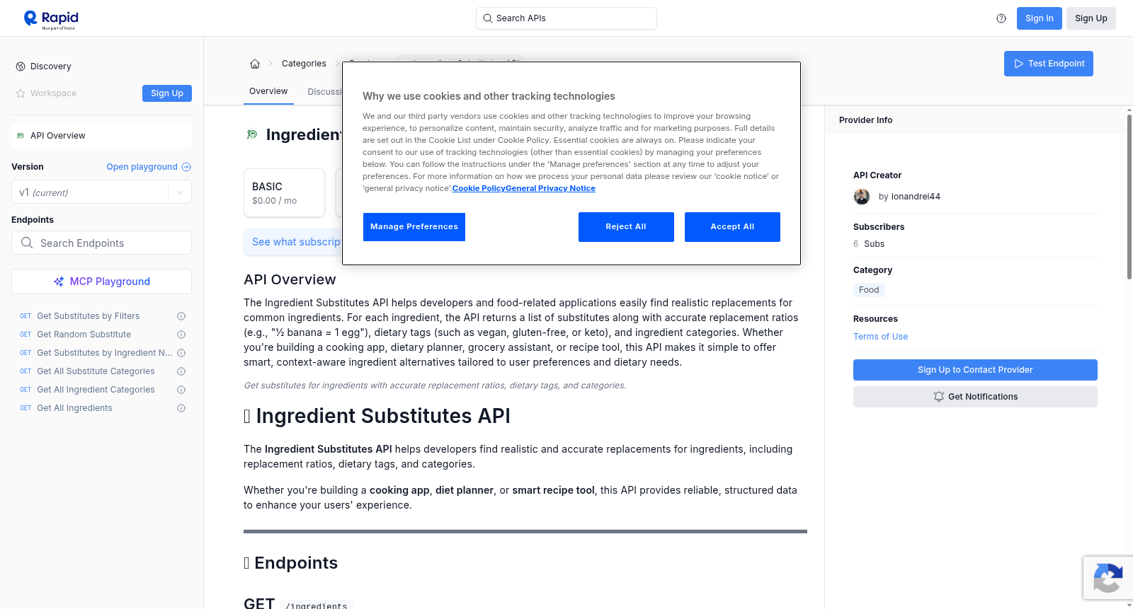Ingredient Substitutes API 数据集图片