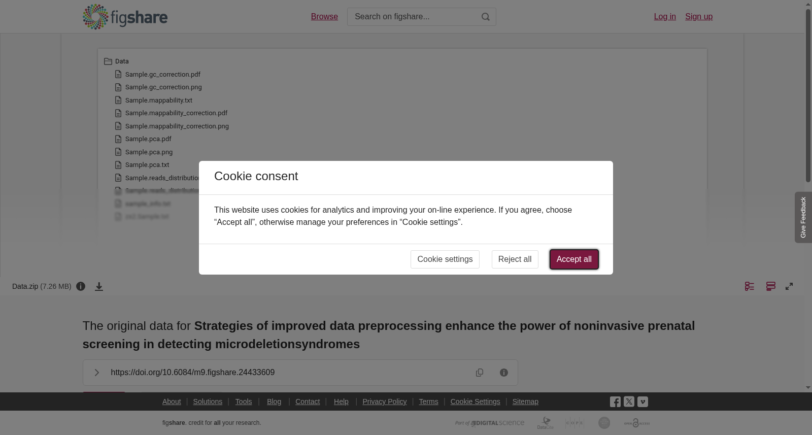 The original data for <b>Strategies of </b><b>improved </b><b>data preprocess</b><b>ing</b><b> enhance the power of noninvasive prenatal </b><b>screening in detecting microdeletion</b><b>syndromes</b> 数据集图片