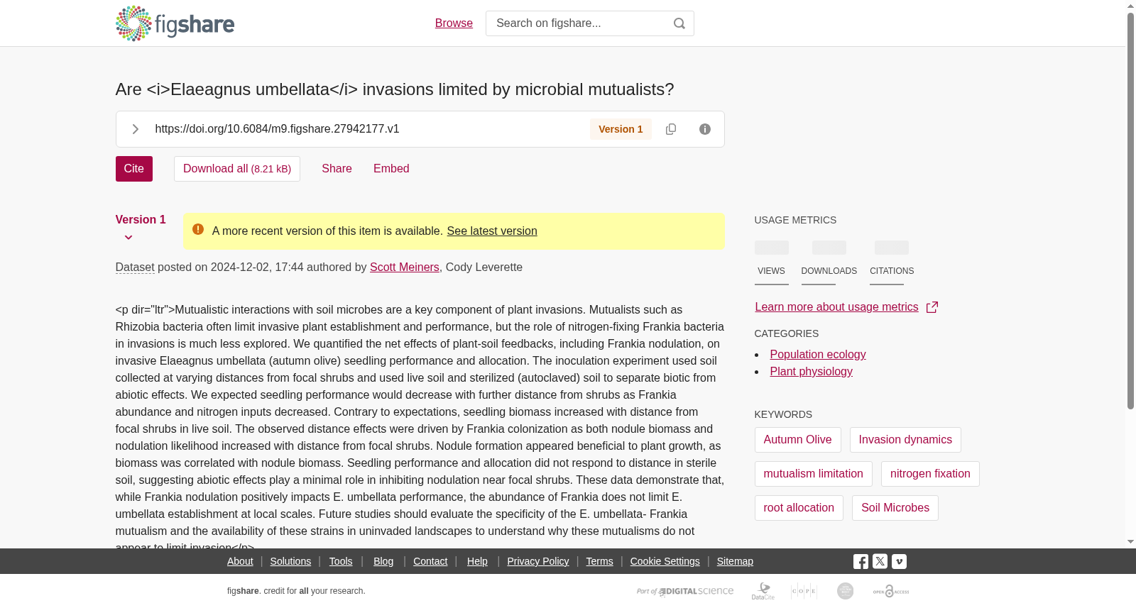 Are <i>Elaeagnus umbellata</i> invasions limited by microbial mutualists? 数据集图片