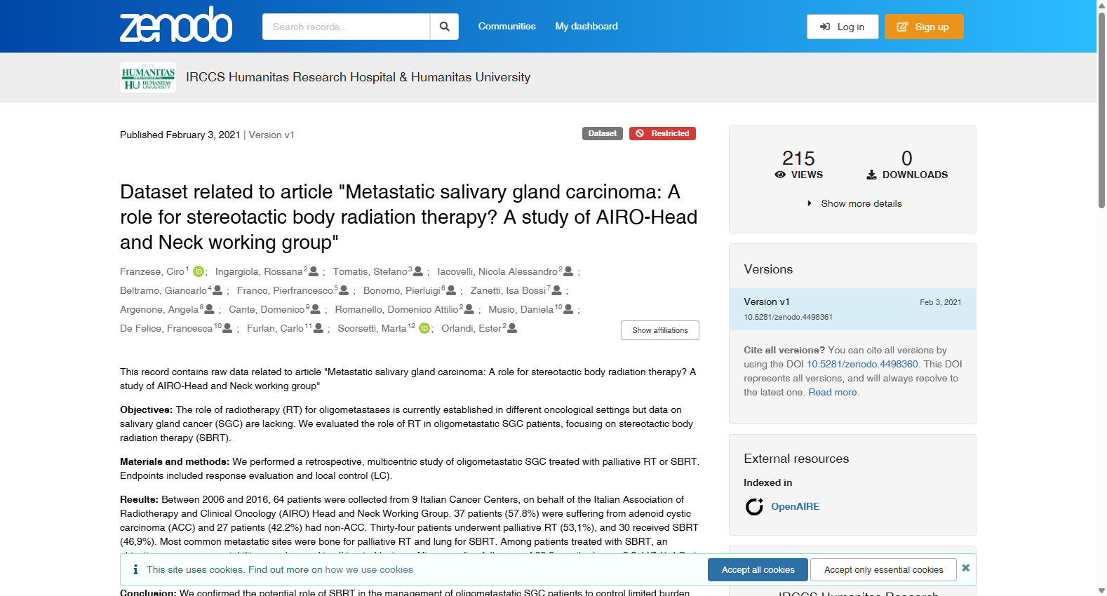 Metastatic salivary gland carcinoma SBRT dataset