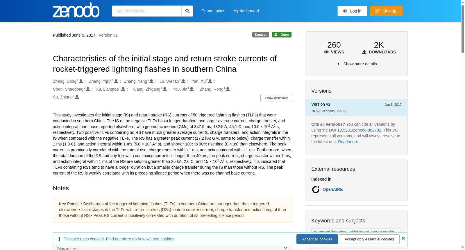 Characteristics of the initial stage and return stroke currents of rocket-triggered lightning flashes in southern China 数据集图片