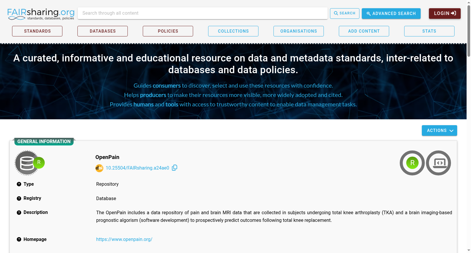 FAIRsharing record for: OpenPain 数据集图片