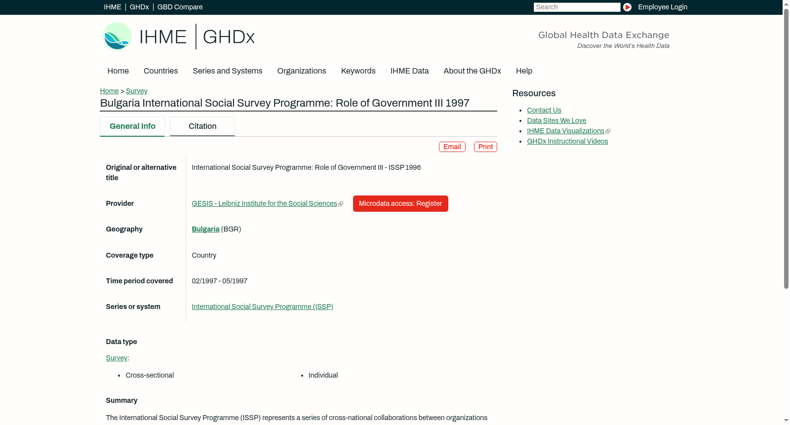 Bulgaria International Social Survey Programme: Role of Government III 1997 数据集图片