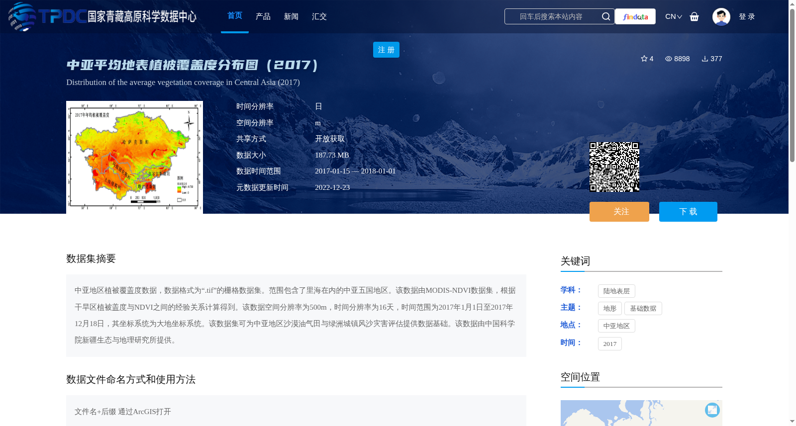 中亚平均地表植被覆盖度分布图(2017) 数据集图片