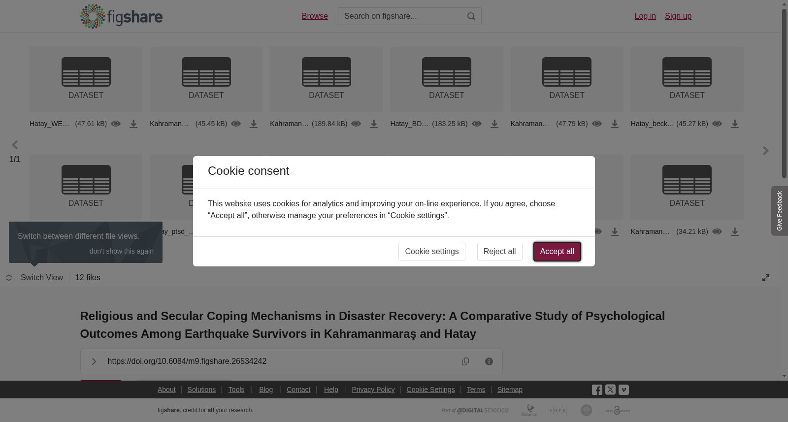 <b>Religious and Secular Coping Mechanisms in Disaster Recovery: A Comparative Study of Psychological Outcomes Among Earthquake Survivors in Kahramanmaraş and Hatay</b> 数据集图片