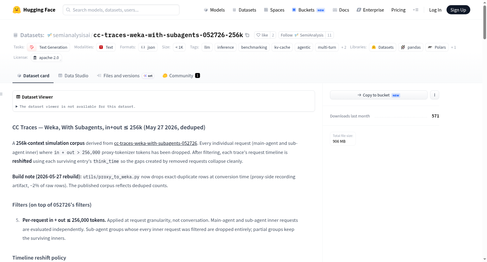semianalysisai/cc-traces-weka-with-subagents-052726-256k 数据集图片