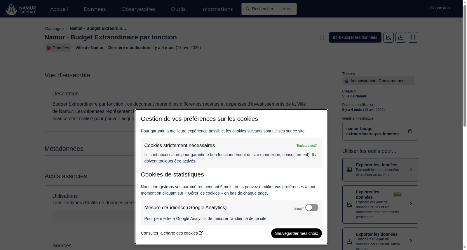 Namur - Budget Extraordinaire par fonction 数据集图片