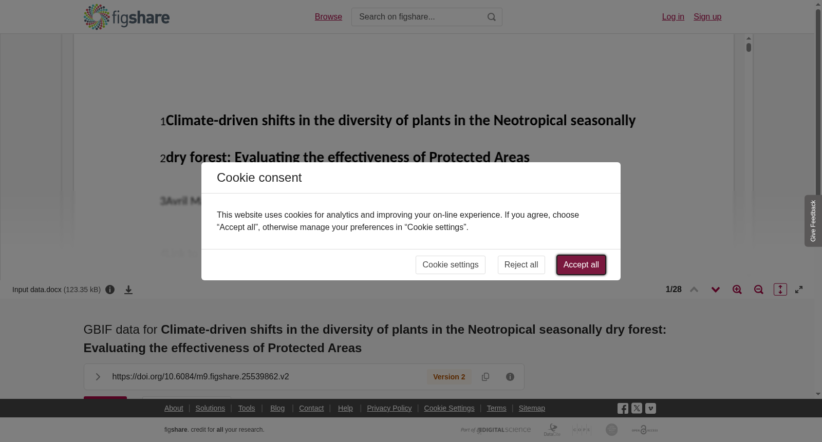 GBIF data for <b>Climate-driven shifts in the diversity of plants in the Neotropical seasonally dry forest: Evaluating the effectiveness of Protected Areas</b> 数据集图片