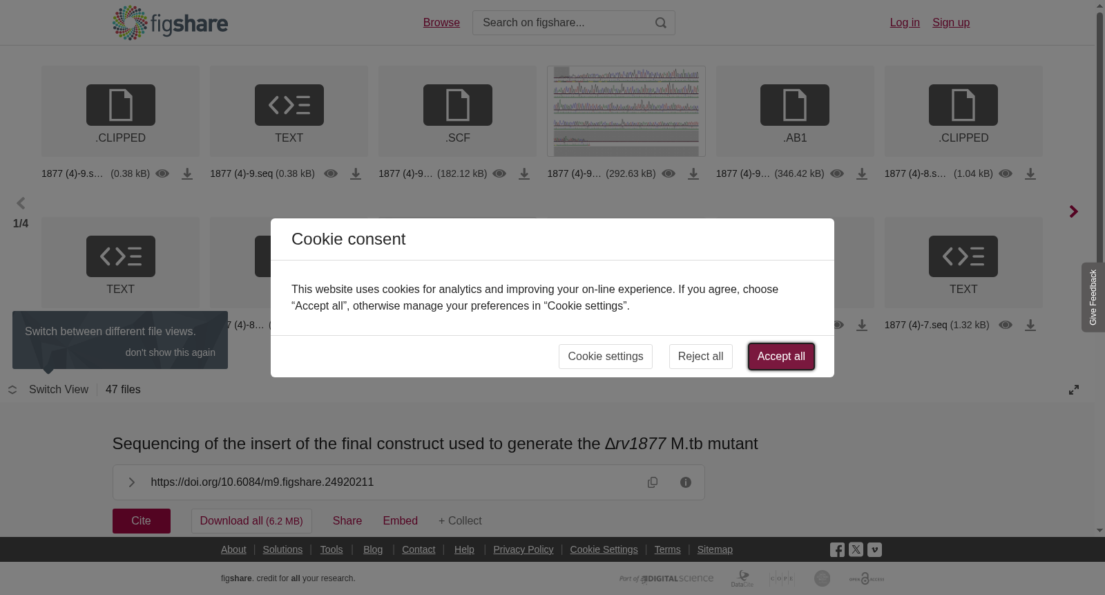 Sequencing of the insert of the final construct used to generate the ∆<i>rv1877 </i>M.tb mutant 数据集图片