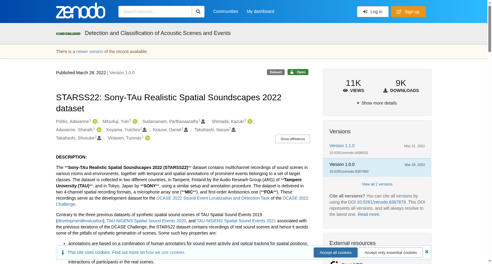 Sony-TAu Realistic Spatial Soundscapes 2022 (STARS22) 数据集图片