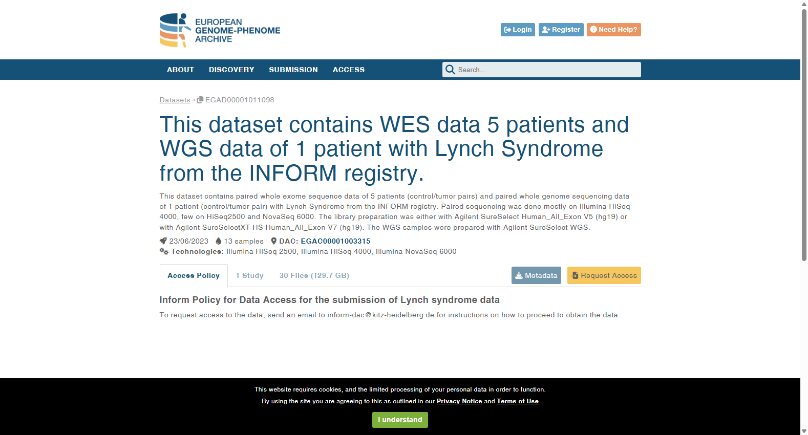 INFORM Lynch Syndrome WES/WGS dataset