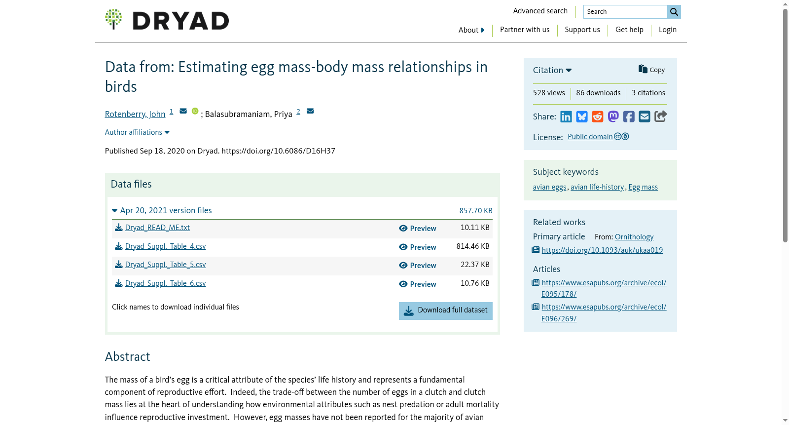 Data from: Estimating egg mass-body mass relationships in birds 数据集图片