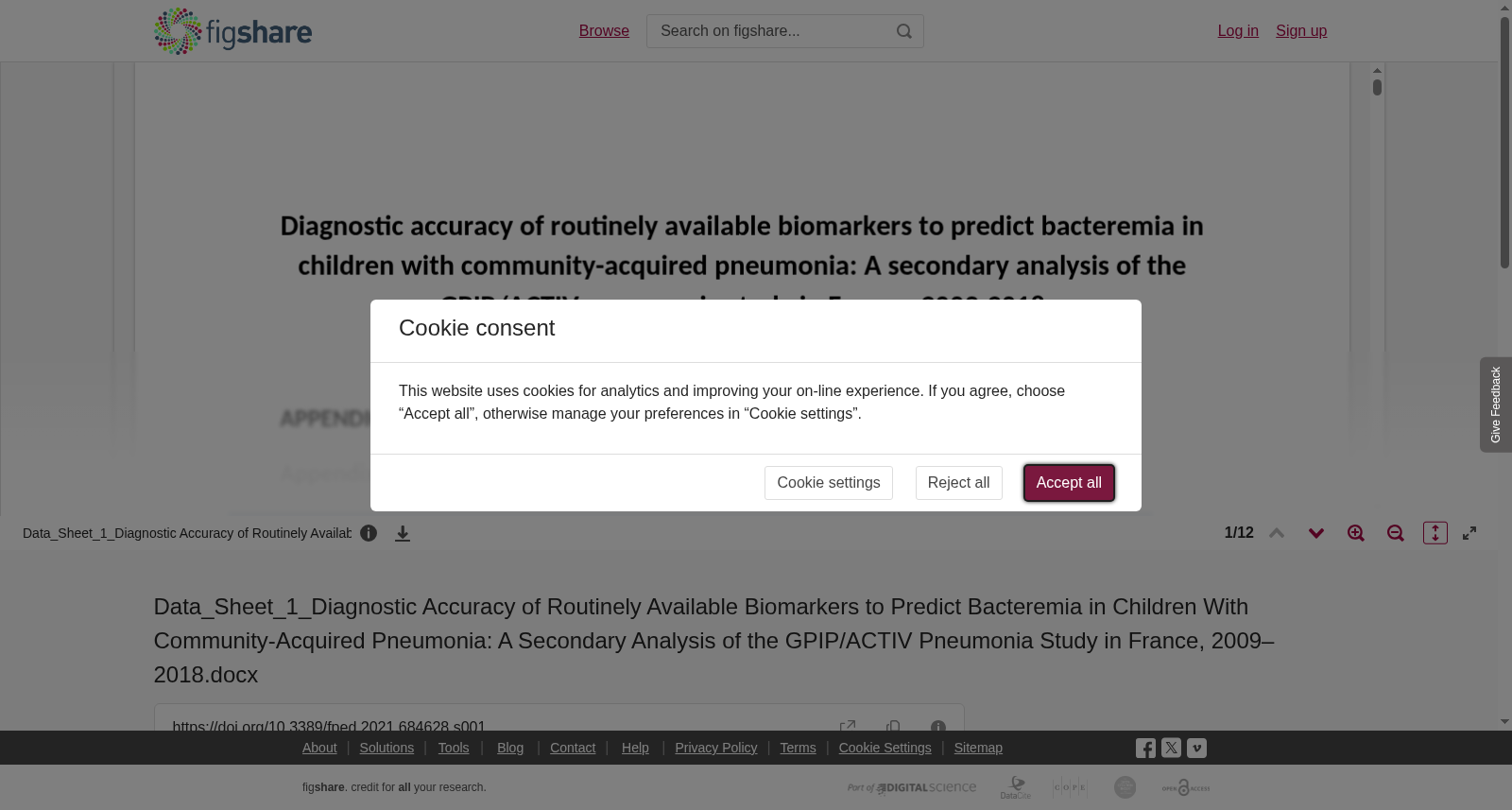Data_Sheet_1_Diagnostic Accuracy of Routinely Available Biomarkers to Predict Bacteremia in Children With Community-Acquired Pneumonia: A Secondary Analysis of the GPIP/ACTIV Pneumonia Study in France, 2009–2018.docx 数据集图片