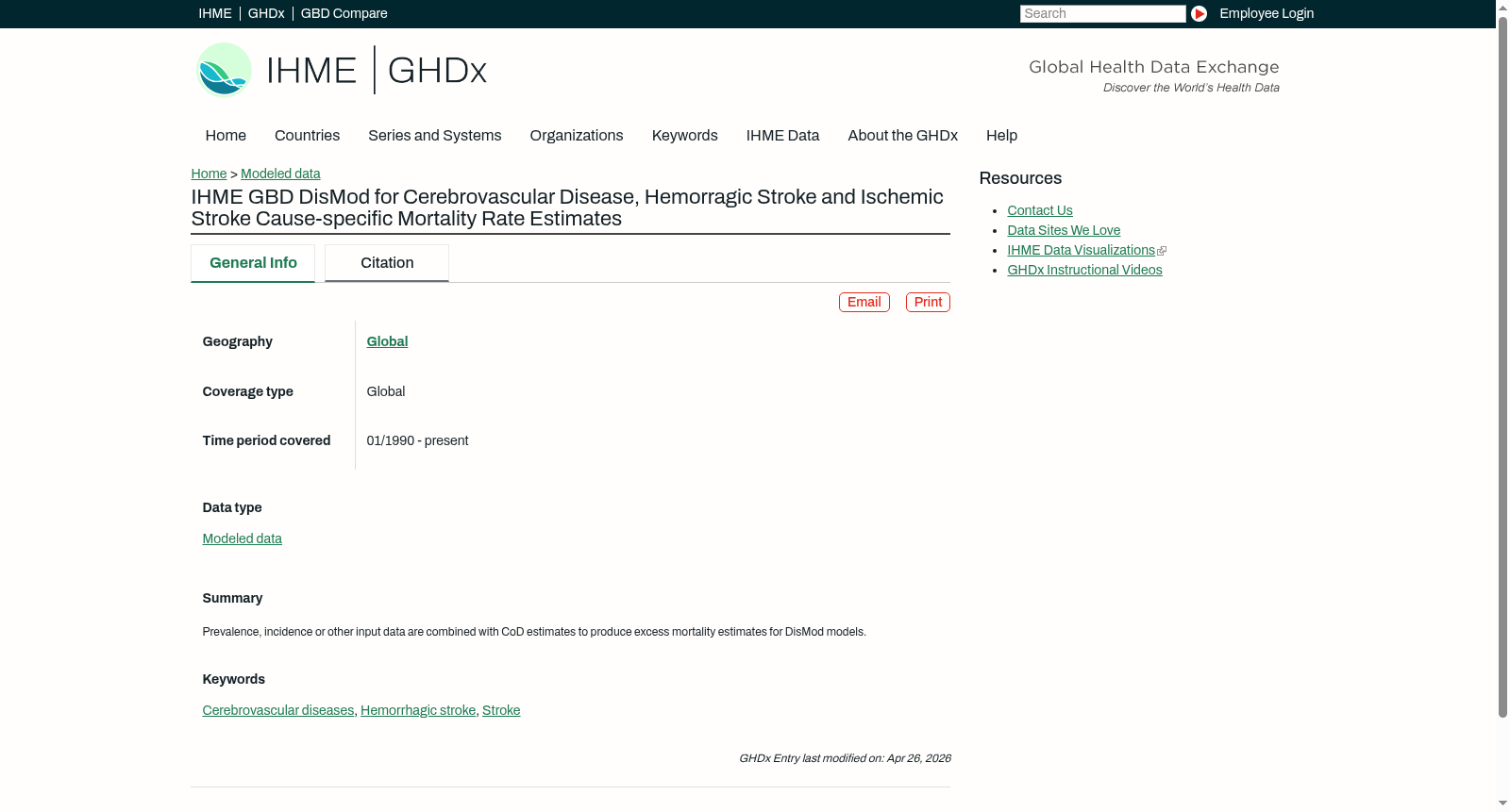 IHME GBD DisMod for Cerebrovascular Disease, Hemorragic Stroke and Ischemic Stroke Cause-specific Mortality Rate Estimates 数据集图片
