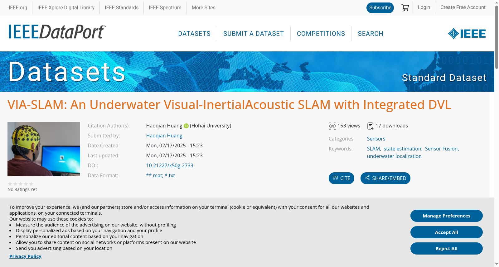VIA-SLAM: An Underwater Visual-InertialAcoustic SLAM with Integrated DVL 数据集图片