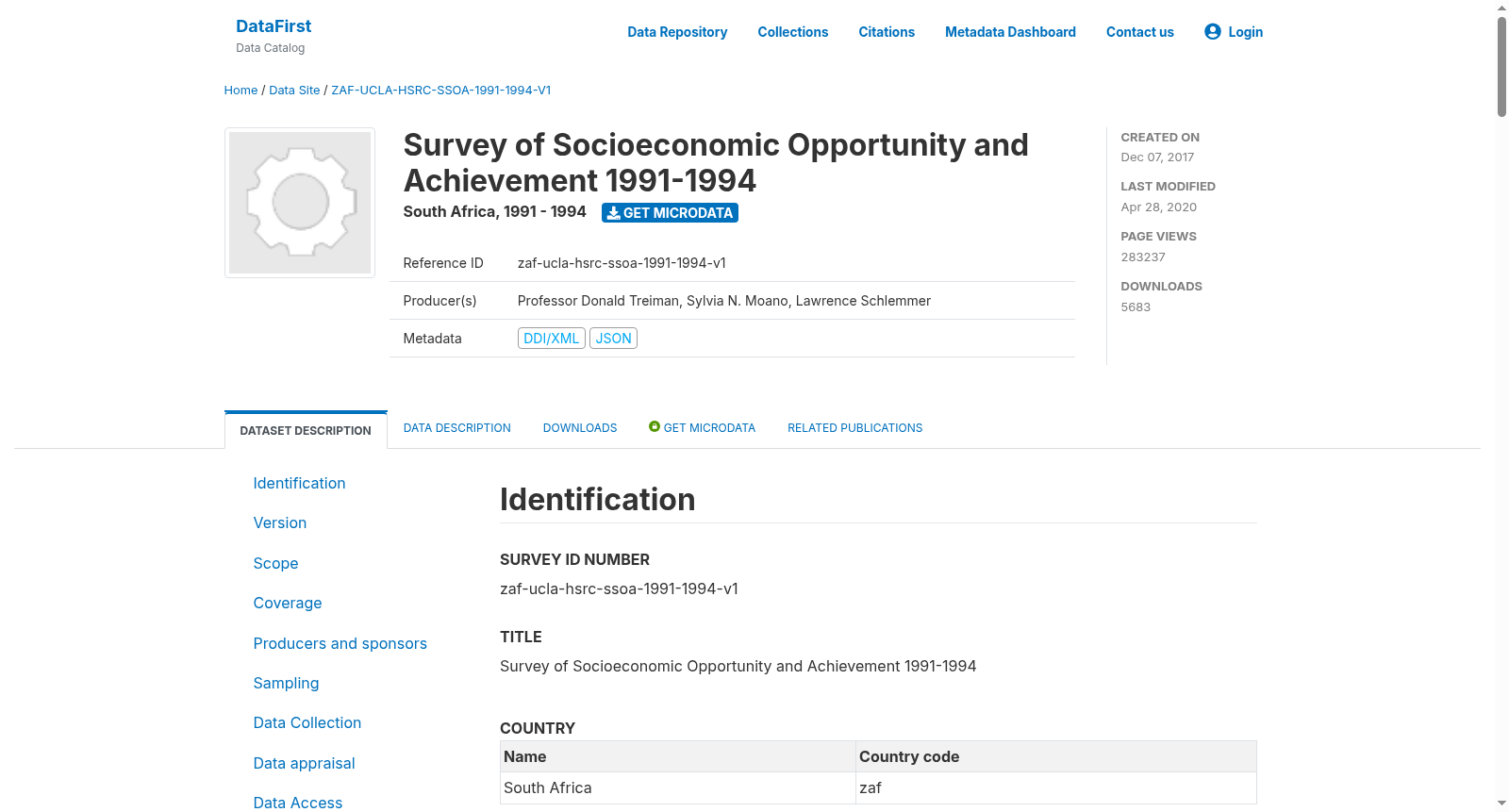 Survey of Socioeconomic Opportunity and Achievement 1991-1994 - South Africa 数据集图片