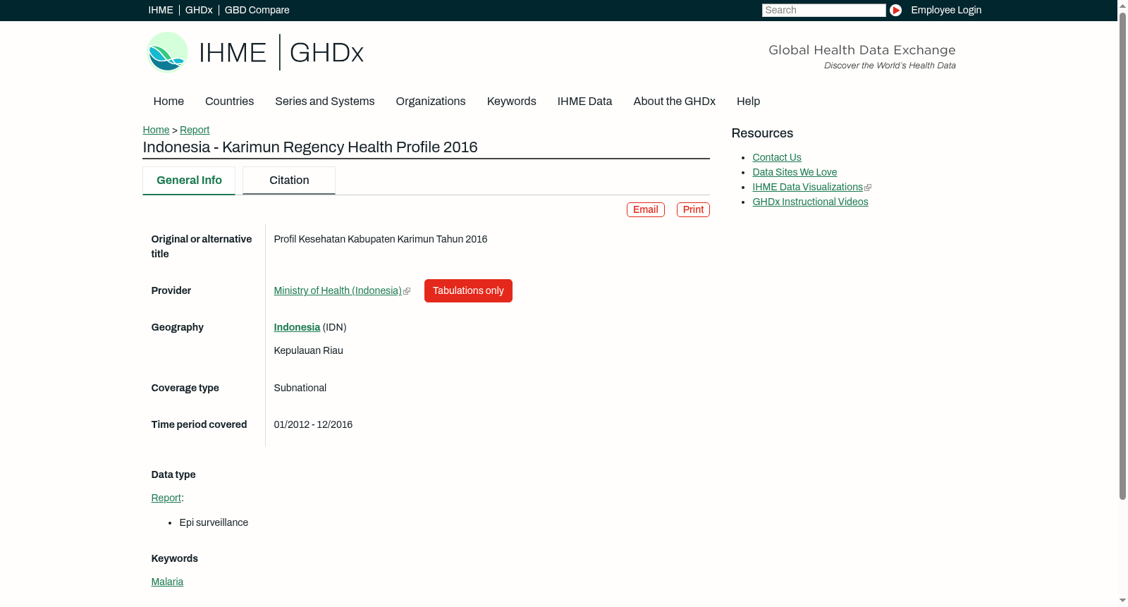 Indonesia - Karimun Regency Health Profile 2016 数据集图片