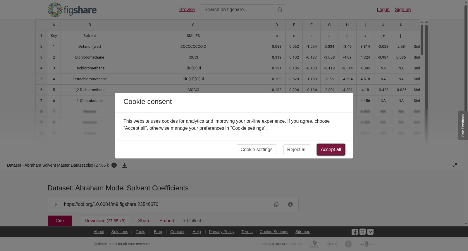 Dataset: Abraham Model Solvent Coefficients 数据集图片
