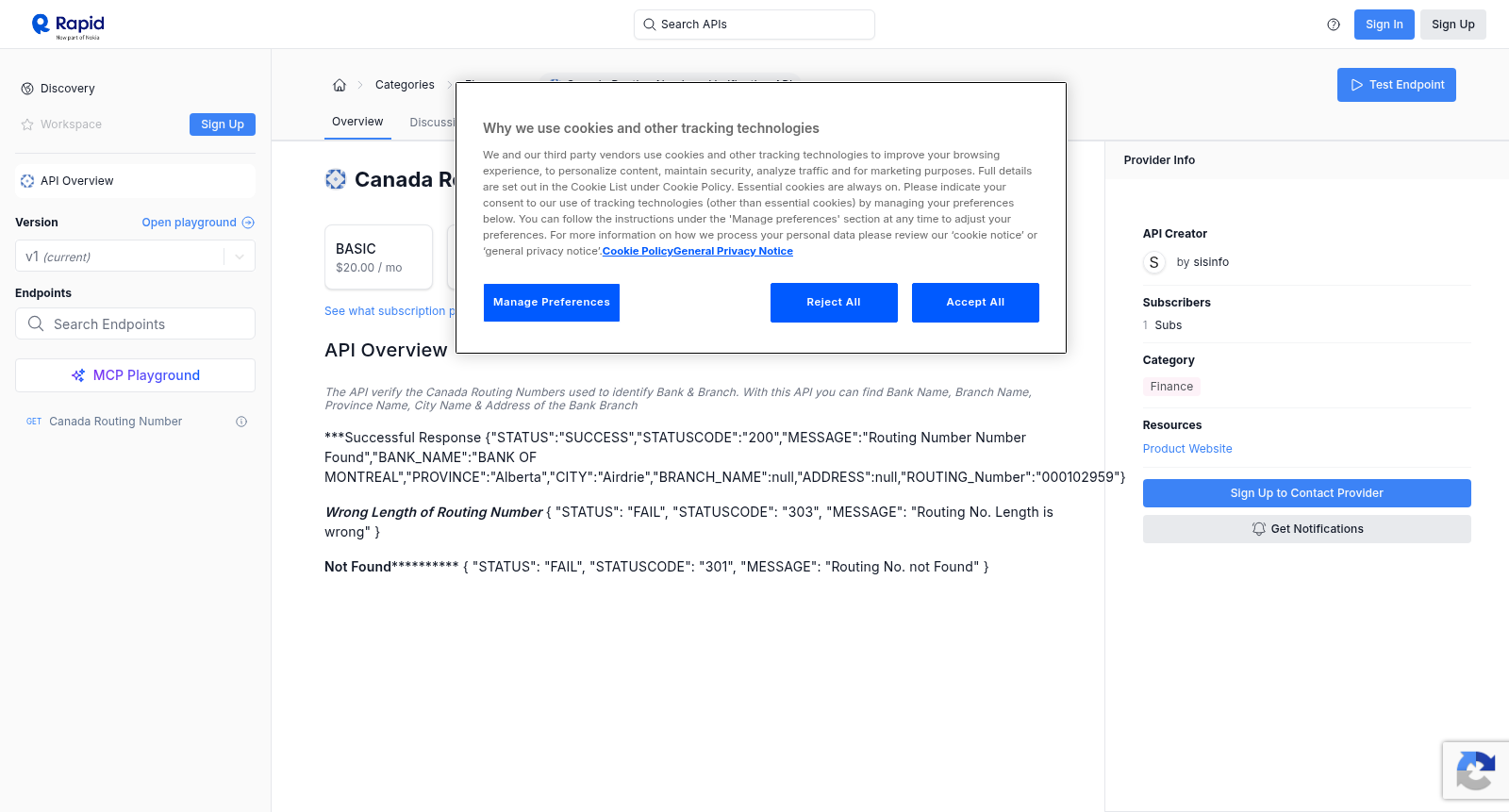 Canada Routing Numbers Varification API 数据集图片