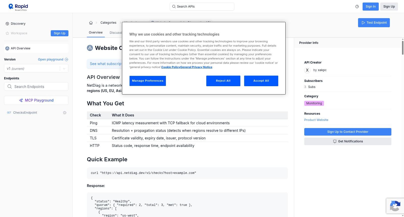 Website Connectivity Diagnostics API 数据集图片